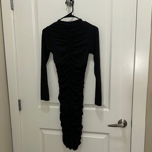 Black Long-Sleeve Ruched Bodycon Dress